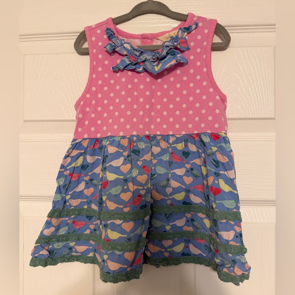 Girls Pink Polka Dot & Blue Bird Print Tunic Top